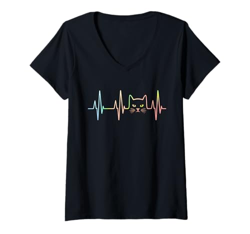 Damen Heartbeat Katzenliebhaber Tier Silhouette Niedliche Katze für Frauen T-Shirt mit V-Ausschnitt Damen Heartbeat Katzenliebhaber Tier Silhouette Niedliche Katze für Frauen T-Shirt mit V-Ausschnitt von Cat Lover Animal Silhouette for Cat Enthusiasts