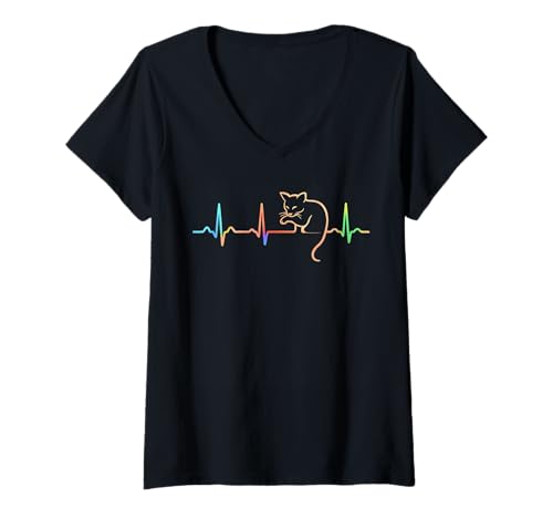 Damen Herzschlag Katzenliebhaber Tier-Silhouette niedliche Katze für Frauen T-Shirt mit V-Ausschnitt Damen Herzschlag Katzenliebhaber Tier-Silhouette niedliche Katze für Frauen T-Shirt mit V-Ausschnitt von Cat Lover Animal Silhouette for Cat Enthusiasts