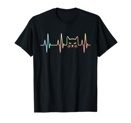 Heartbeat Katzenliebhaber Tier Silhouette Niedliche Katze für Frauen T-Shirt von Cat Lover Animal Silhouette for Cat Enthusiasts
