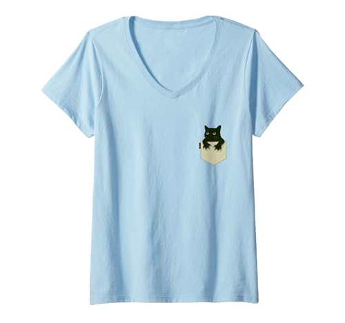 Damen Katze, die aus der Tasche schaut, lustig T-Shirt mit V-Ausschnitt Damen Katze, die aus der Tasche schaut, lustig T-Shirt mit V-Ausschnitt von Cat Lover Apparel