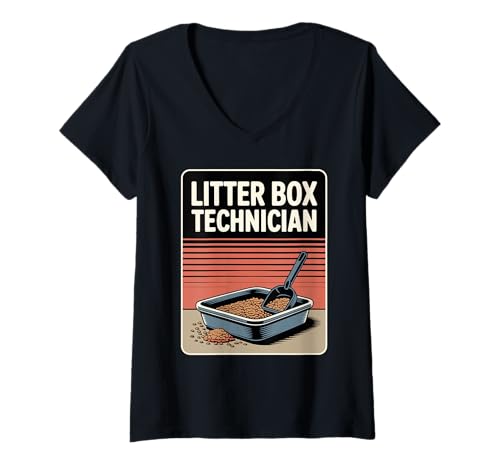 Damen Katzentoilette Techniker Lustiger Katzenliebhaber T-Shirt mit V-Ausschnitt von Cat Lover Designs