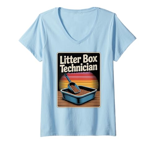 Damen Katzentoilette Techniker Lustiger Katzenliebhaber T-Shirt mit V-Ausschnitt von Cat Lover Designs