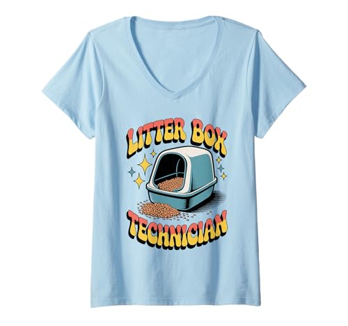 Damen Katzentoilette Techniker Lustiger Katzenliebhaber T-Shirt mit V-Ausschnitt von Cat Lover Designs