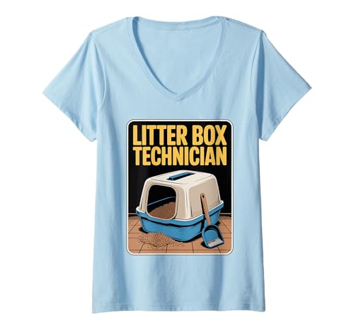 Damen Katzentoilette Techniker Lustiger Katzenliebhaber T-Shirt mit V-Ausschnitt von Cat Lover Designs