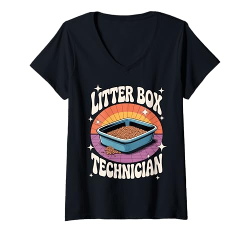 Damen Katzentoilette Techniker Lustiger Katzenliebhaber T-Shirt mit V-Ausschnitt von Cat Lover Designs
