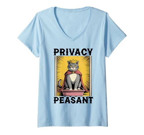 Damen Katzentoilette mit Aufschrift "Privacy Peasant Cat Lover" T-Shirt mit V-Ausschnitt von Cat Lover Designs