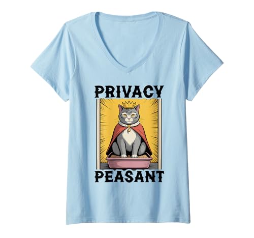 Damen Katzentoilette mit Aufschrift "Privacy Peasant Cat Lover" T-Shirt mit V-Ausschnitt von Cat Lover Designs