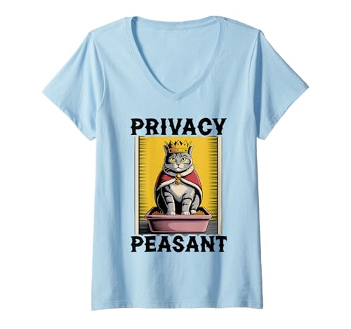 Damen Katzentoilette mit Aufschrift "Privacy Peasant Cat Lover" T-Shirt mit V-Ausschnitt von Cat Lover Designs