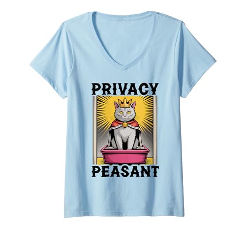 Damen Katzentoilette mit Aufschrift Privacy Peasant Cat Lover T-Shirt mit V-Ausschnitt von Cat Lover Designs