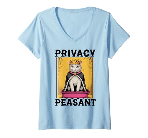 Damen Katzentoilette mit Aufschrift Privacy Peasant Cat Lover T-Shirt mit V-Ausschnitt von Cat Lover Designs