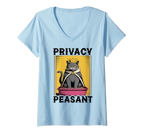 Damen Katzentoilette mit Aufschrift Privacy Peasant Cat Lover T-Shirt mit V-Ausschnitt von Cat Lover Designs