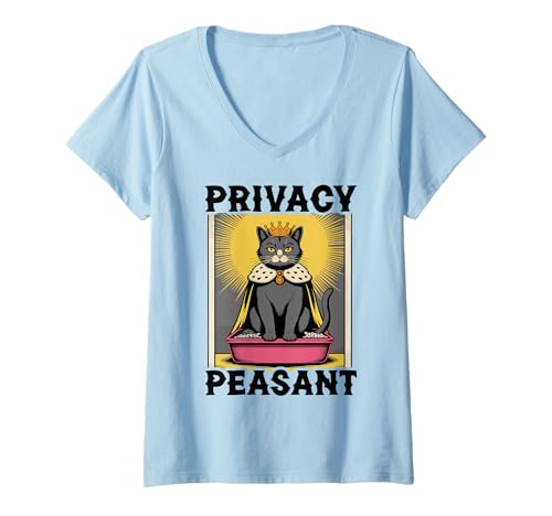 Damen Katzentoilette mit Aufschrift Privacy Peasant Cat Lover T-Shirt mit V-Ausschnitt von Cat Lover Designs