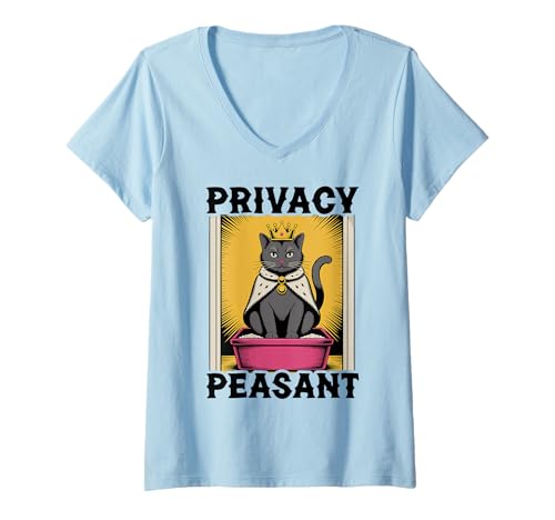 Damen Katzentoilette mit Aufschrift Privacy Peasant Cat Lover T-Shirt mit V-Ausschnitt von Cat Lover Designs