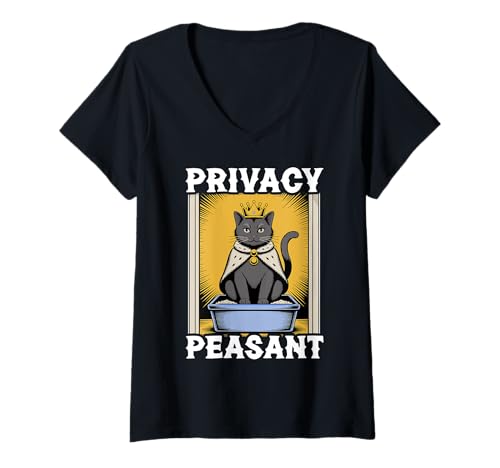 Damen Katzentoilette mit Aufschrift Privacy Peasant Cat Lover T-Shirt mit V-Ausschnitt von Cat Lover Designs