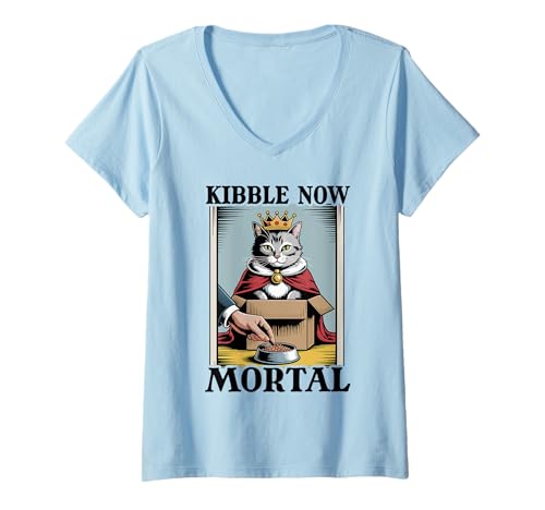 Damen Kibble Now Mortal Katzenliebhaber Katze in Box Lustige Katze T-Shirt mit V-Ausschnitt von Cat Lover Designs