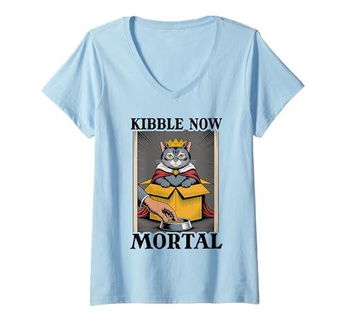 Damen Kibble Now Mortal Katzenliebhaber Katze in Box Lustige Katze T-Shirt mit V-Ausschnitt von Cat Lover Designs