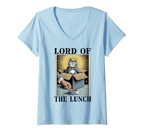 Damen Lord Of The Lunch Katzenliebhaber Katze in Box Lustige Katze T-Shirt mit V-Ausschnitt von Cat Lover Designs