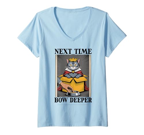 Damen Nächstes Mal Bow Deeper Cat Lover Cat In Box Lustige Katze T-Shirt mit V-Ausschnitt von Cat Lover Designs