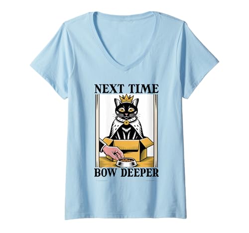 Damen Nächstes Mal Bow Deeper Cat Lover Cat In Box Lustige Katze T-Shirt mit V-Ausschnitt von Cat Lover Designs