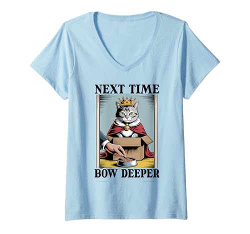 Damen Nächstes Mal Bow Deeper Cat Lover Cat In Box Lustige Katze T-Shirt mit V-Ausschnitt von Cat Lover Designs