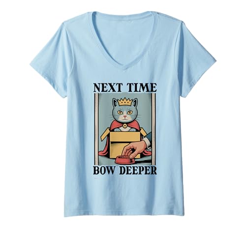Damen Nächstes Mal Bow Deeper Cat Lover Cat In Box Lustige Katze T-Shirt mit V-Ausschnitt von Cat Lover Designs