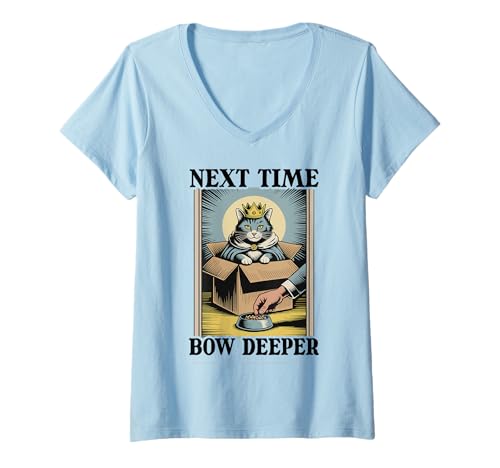 Damen Nächstes Mal Bow Deeper Cat Lover Cat In Box Lustige Katze T-Shirt mit V-Ausschnitt von Cat Lover Designs