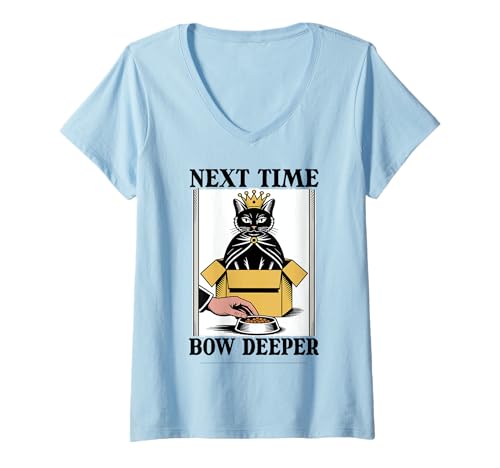 Damen Nächstes Mal Bow Deeper Cat Lover Cat In Box Lustige Katze T-Shirt mit V-Ausschnitt von Cat Lover Designs