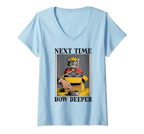 Damen Nächstes Mal Bow Deeper Cat Lover Cat In Box Lustige Katze T-Shirt mit V-Ausschnitt von Cat Lover Designs