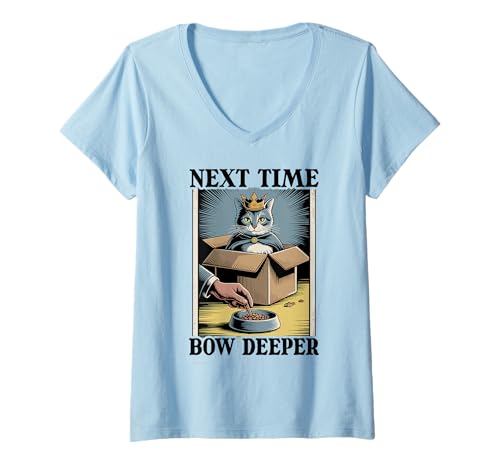 Damen Nächstes Mal Bow Deeper Cat Lover Cat In Box Lustige Katze T-Shirt mit V-Ausschnitt von Cat Lover Designs