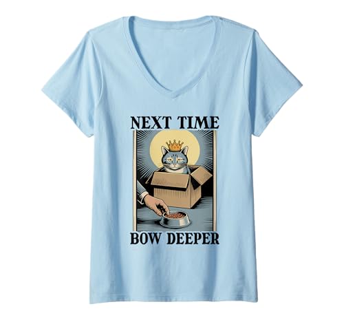 Damen Nächstes Mal Bow Deeper Cat Lover Cat In Box Lustige Katze T-Shirt mit V-Ausschnitt von Cat Lover Designs
