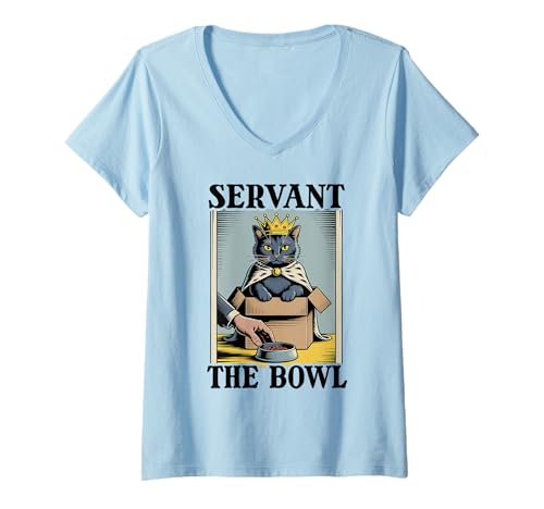 Damen Servant The Bowl Katzenliebhaber Katze in Box Lustige Katze T-Shirt mit V-Ausschnitt von Cat Lover Designs