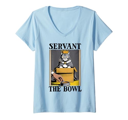 Damen Servant The Bowl Katzenliebhaber Katze in Box Lustige Katze T-Shirt mit V-Ausschnitt von Cat Lover Designs