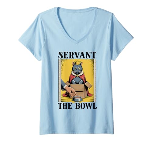 Damen Servant The Bowl Katzenliebhaber Katze in Box Lustige Katze T-Shirt mit V-Ausschnitt von Cat Lover Designs