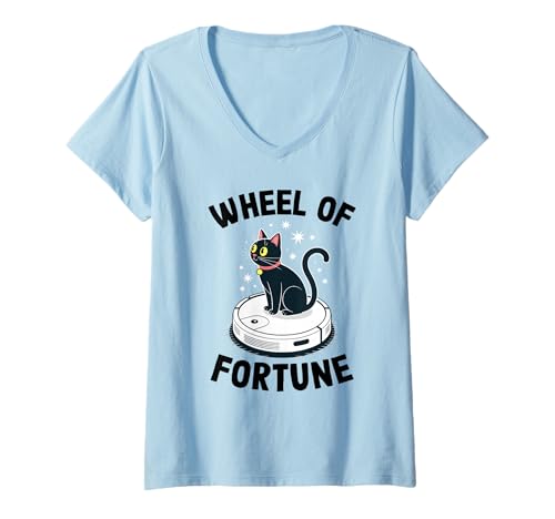 Damen Wheel of Fortune Roboterstaubsauger Lustige Katze T-Shirt mit V-Ausschnitt von Cat Lover Designs