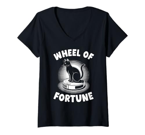 Damen Wheel of Fortune Roboterstaubsauger Lustige Katze T-Shirt mit V-Ausschnitt von Cat Lover Designs