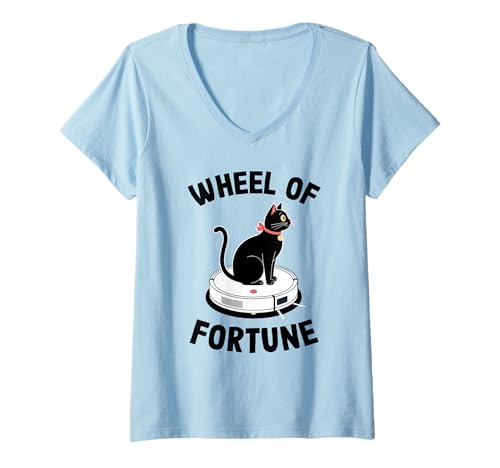 Damen Wheel of Fortune Roboterstaubsauger Lustige Katze T-Shirt mit V-Ausschnitt von Cat Lover Designs