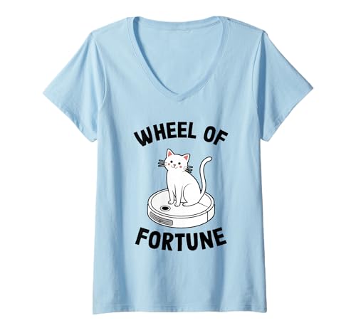 Damen Wheel of Fortune Roboterstaubsauger Lustige Katze T-Shirt mit V-Ausschnitt von Cat Lover Designs