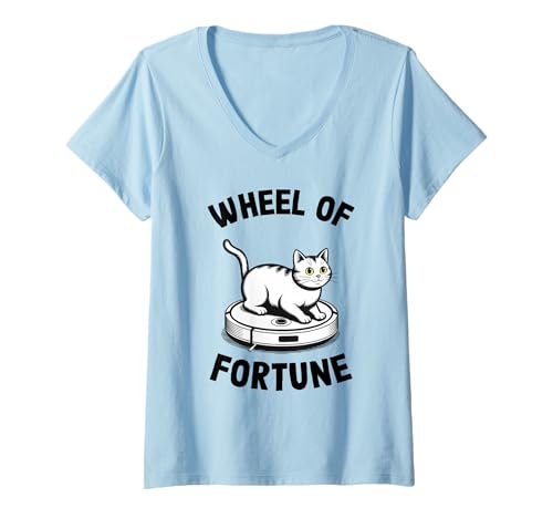 Damen Wheel of Fortune Roboterstaubsauger Lustige Katze T-Shirt mit V-Ausschnitt von Cat Lover Designs