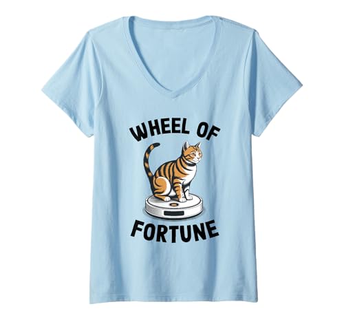Damen Wheel of Fortune Roboterstaubsauger Lustige Katze T-Shirt mit V-Ausschnitt von Cat Lover Designs