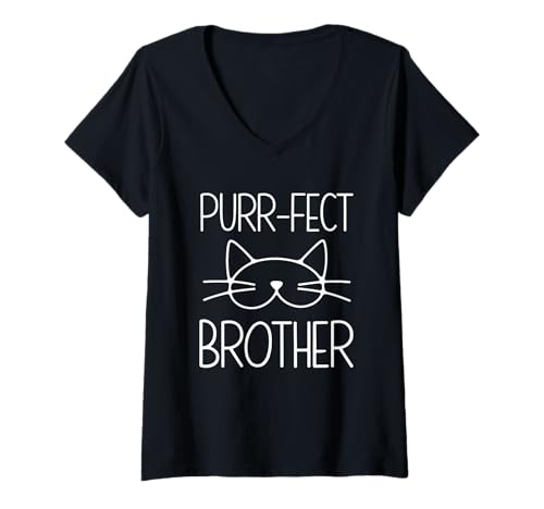 Damen Purr-Fect Bruder Katze Geschwisterhumor T-Shirt mit V-Ausschnitt Damen Purr-Fect Bruder Katze Geschwisterhumor T-Shirt mit V-Ausschnitt von Cat Lover Humor Funny Sibling Gift