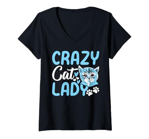 Damen Verrückte Katzendame Katzendame Süße Katzenliebhaberin I Verrückte Katzendame T-Shirt mit V-Ausschnitt von Cat Lover & Cat Owner