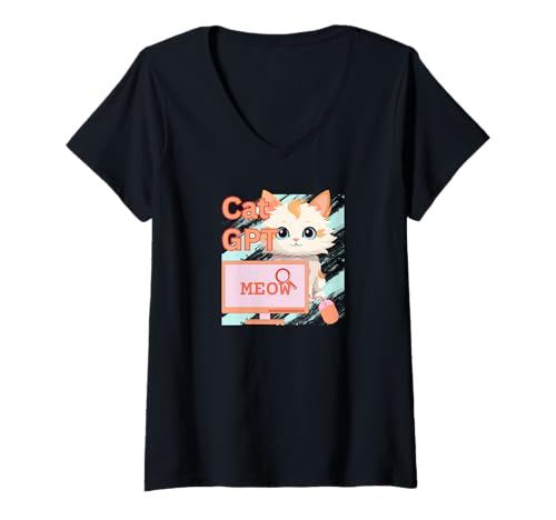 Damen CatGPT Niedliche Katze Katzenliebhaber Ingenieure AI Humor T-Shirt mit V-Ausschnitt Damen CatGPT Niedliche Katze Katzenliebhaber Ingenieure AI Humor T-Shirt mit V-Ausschnitt von Cat Lovers AI Technology Humor Funny