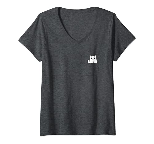 Damen Katze Mittelfinger Pocket Lustige Katze T-Shirt mit V-Ausschnitt von Cat Lovers Apparel