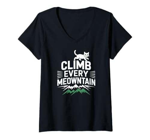 Damen Design „Climb Every Meontain Cat Enthusiast“ T-Shirt mit V-Ausschnitt Damen Design „Climb Every Meontain Cat Enthusiast“ T-Shirt mit V-Ausschnitt von Cat Lovers Climbing Adventure Meowtain
