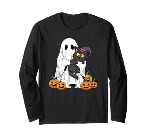 Lustiger Geist Kürbis Katze Halloween Kinder Herren Damen Langarmshirt Lustiger Geist Kürbis Katze Halloween Kinder Herren Damen Langarmshirt von Cat Lovers Cute Halloween Outfits for Boy Girl
