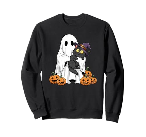 Lustiger Geist Kürbis Katze Halloween Kinder Herren Damen Sweatshirt von Cat Lovers Cute Halloween Outfits for Boy Girl