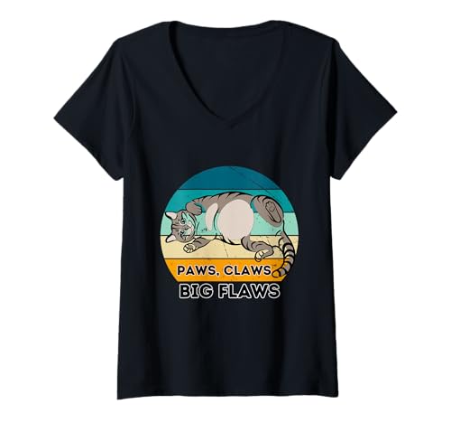 Damen Paws Claws Big Flaws Katzenliebhaber Humor T-Shirt mit V-Ausschnitt Damen Paws Claws Big Flaws Katzenliebhaber Humor T-Shirt mit V-Ausschnitt von Cat Lovers Humor Quirky Pet Owners