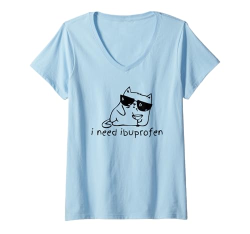 Damen Lustige Katze Meme I Need Ibuprofen - Katzen Trinken Cocktails T-Shirt mit V-Ausschnitt Damen Lustige Katze Meme I Need Ibuprofen - Katzen Trinken Cocktails T-Shirt mit V-Ausschnitt von Cat Lovers Memes for Vacation