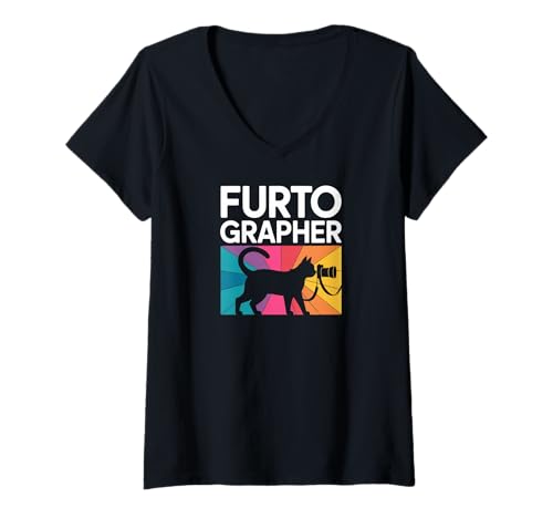 Damen Furtographer Katze Kamera Fotografie Spaß T-Shirt mit V-Ausschnitt Damen Furtographer Katze Kamera Fotografie Spaß T-Shirt mit V-Ausschnitt von Cat Lovers Photography Enthusiasts