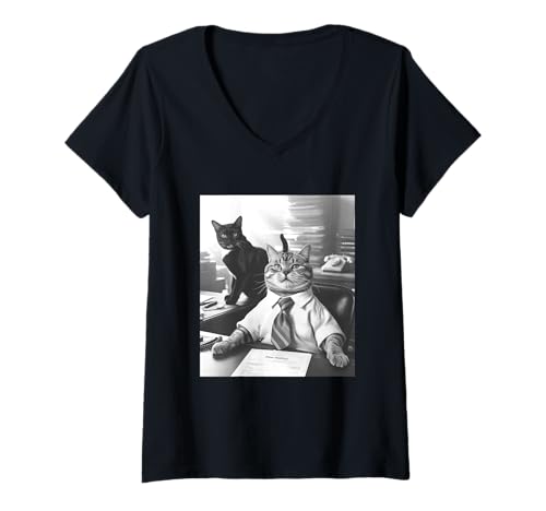 Damen Büro für Geschäftskunden T-Shirt mit V-Ausschnitt von Cat Meme Fun Designs